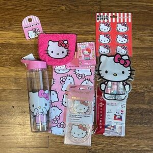 NWT SANRIO CREME SHOP HELLO KITTY TOY BOTTLE LIP PATCH NANOBLOCK BANDANA LOT